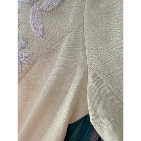 Anthropology Plenty Yellow Linen & White embroidered Beaded Coat size 6 - Picture 15 of 17